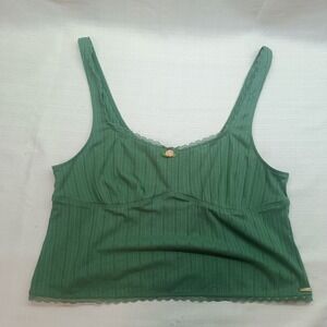 Adore Me Gema Ribbed PJ Tank Top Women's L Green Lace Flower Loungewear Rose